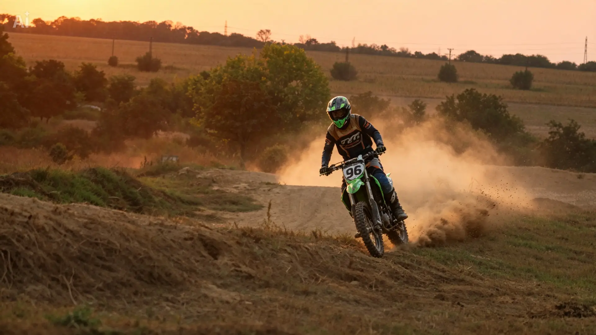 Motocross rider at sunset wearing PURE MX1 goggles with integrated camera